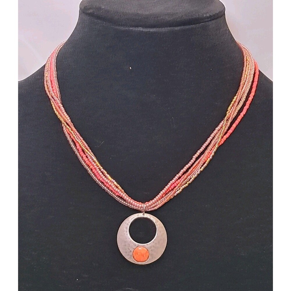 Peyote Bird Multi Strand Multicolor Circular 925 Silver Pendant Necklace 18" NWT